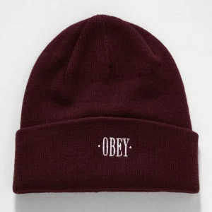 OBEY TIMES BEANIE BURGUNDY