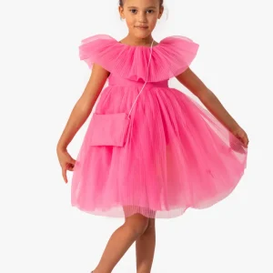 Abito Fucsia Bambina Scollo Barca