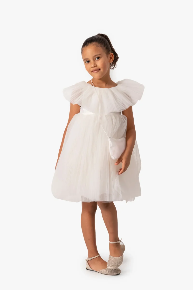 Abito Bianco Bambina Scollo Barca