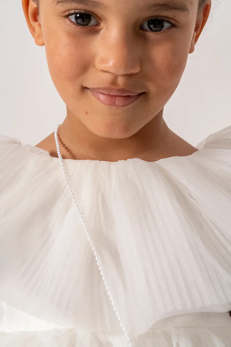 Abito Bianco Bambina Scollo Barca - immagine 3