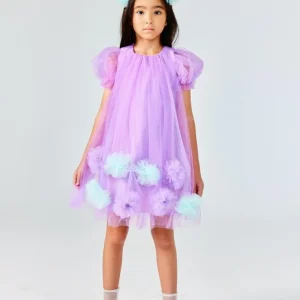 Abito Glicine Bambina Tulle Pom Pom
