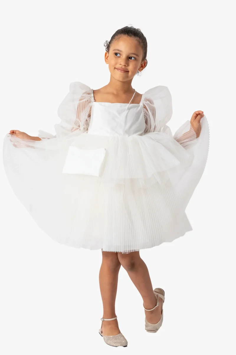 Abito Bianco Bambina Sbuffo