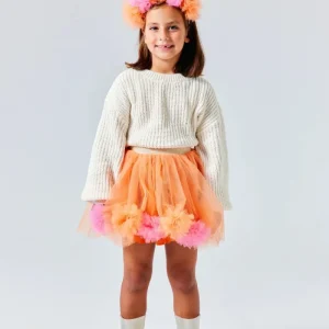 Gonna Bambina Pom Pom Tulle Arancio