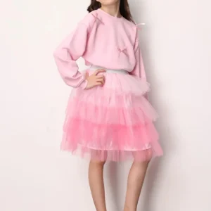 Gonna Bambina Balze Tulle Rosa
