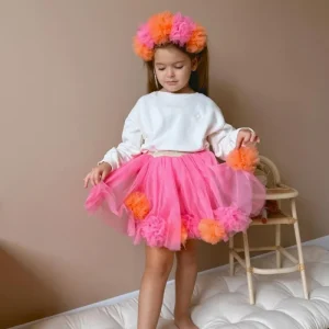 Gonna Fucsia Bambina Pom Pom Tulle