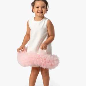 Abito Bianco Bambina Pom Pom Tulle
