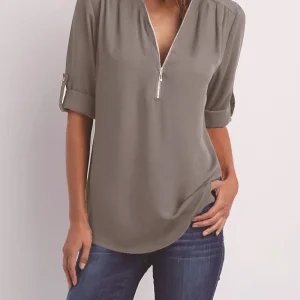 Kassidy | Blusa Elegante Donna – Cerniera, Poliestere e Spandex