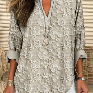 Celara | Camicetta Donna Rilassata con Motivo Floreale e Scollatura a V