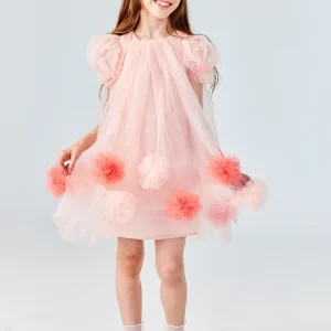 Abito Nude Bambina Tulle Pom Pom