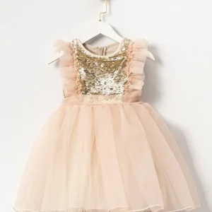 Abito Bambina Paillettes Dorato