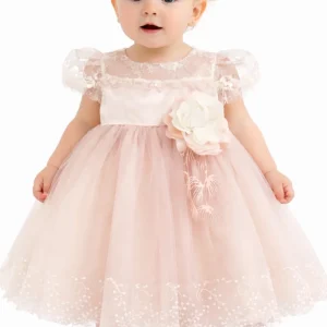 Abito Battesimo Neonata Rosa Ricami