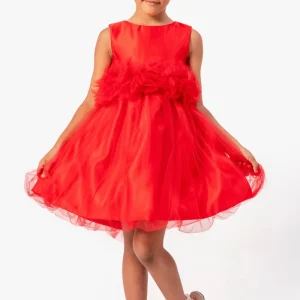 Abito Rosso Bambina Tulle e Fiori
