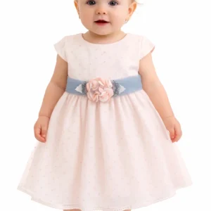Abito Battesimo Neonata Pois Rosa e Polvere