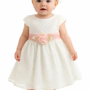 Abito Battesimo Neonata Pois Verde Salvia