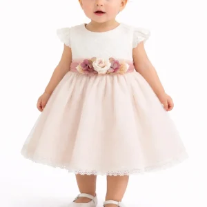 Abito Battesimo Bambina Rosa Ricami Rombi