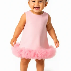 Abito Rosa Neonata Pom Pom Tulle