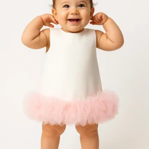 Abito Bianco Neonata Pom Pom Tulle