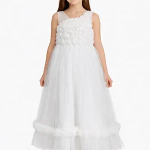 Abito Comunione Bambina Bianco Tulle e Fiori