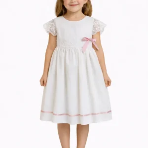 Abito Bambina Raso con fiocco Rosa