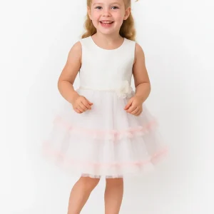 Abito Bambina Bianco Balze e Volume