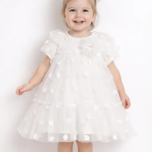 Abito Neonata Tulle Roselline Bianco