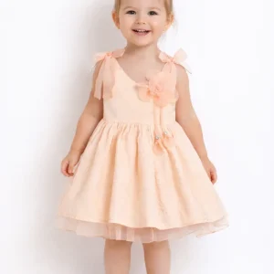 Abito Bambina Tulle e Fiocchi Pesca