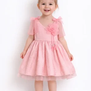 Abito Bambina Tulle e Fiocchi Rosa