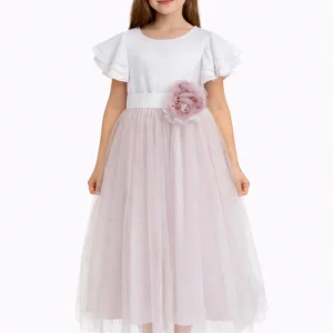 Abito Comunione Bambina Rosa con Fermaglio