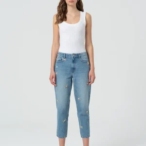 Jeans Carrot Mom Fit in Denim con Lavaggio Medio