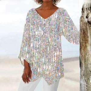 Maria | Top vintage con scollo a V e maniche lunghe