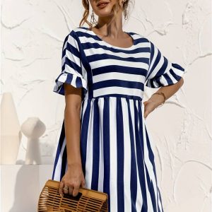 Olivia | Abito a maniche corte a righe Elegance