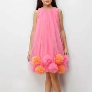 Abito Bambina Giromanica Pom Pom Fucsia