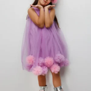 Abito Bambina Giromanica Pom Pom Glicine