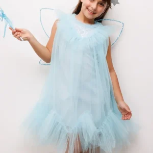 Abito Bambina Tulle Celeste Polvere