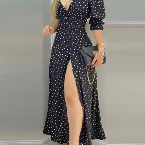 Amara | Abito spaccato a pois eleganti