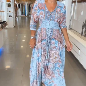 Aria | Abito lungo a fantasia con scollo a V