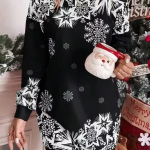 Margherita | Abito con stampa di fiocchi di neve natalizi