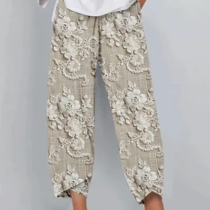 Seraya | Pantaloni Donna Rilassati Stampati con Stampa Floreale Vintage