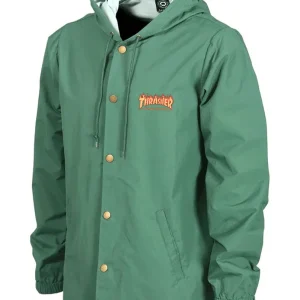 THRASHER FLAME LOGO COACH JACKET GREEN FOREST