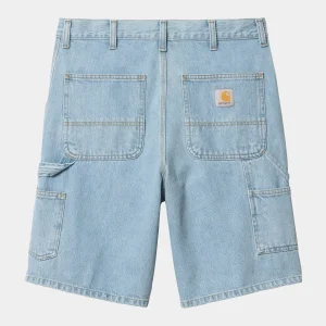 CARHARTT WIP SINGLE KNEE SHORT BLUE HEAVY STONE BLEACHED